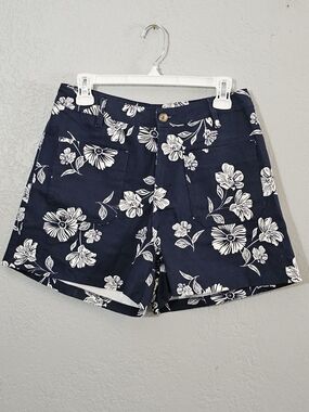 entro High Waist Floral Shorts Navy and White Womens Medium Cotton Blend